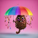 umbrella made of poop with rainbows